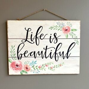 Hobby Lobby Floral 'Life is Beautiful' Wall Art Hanging Feminine  Girl Room